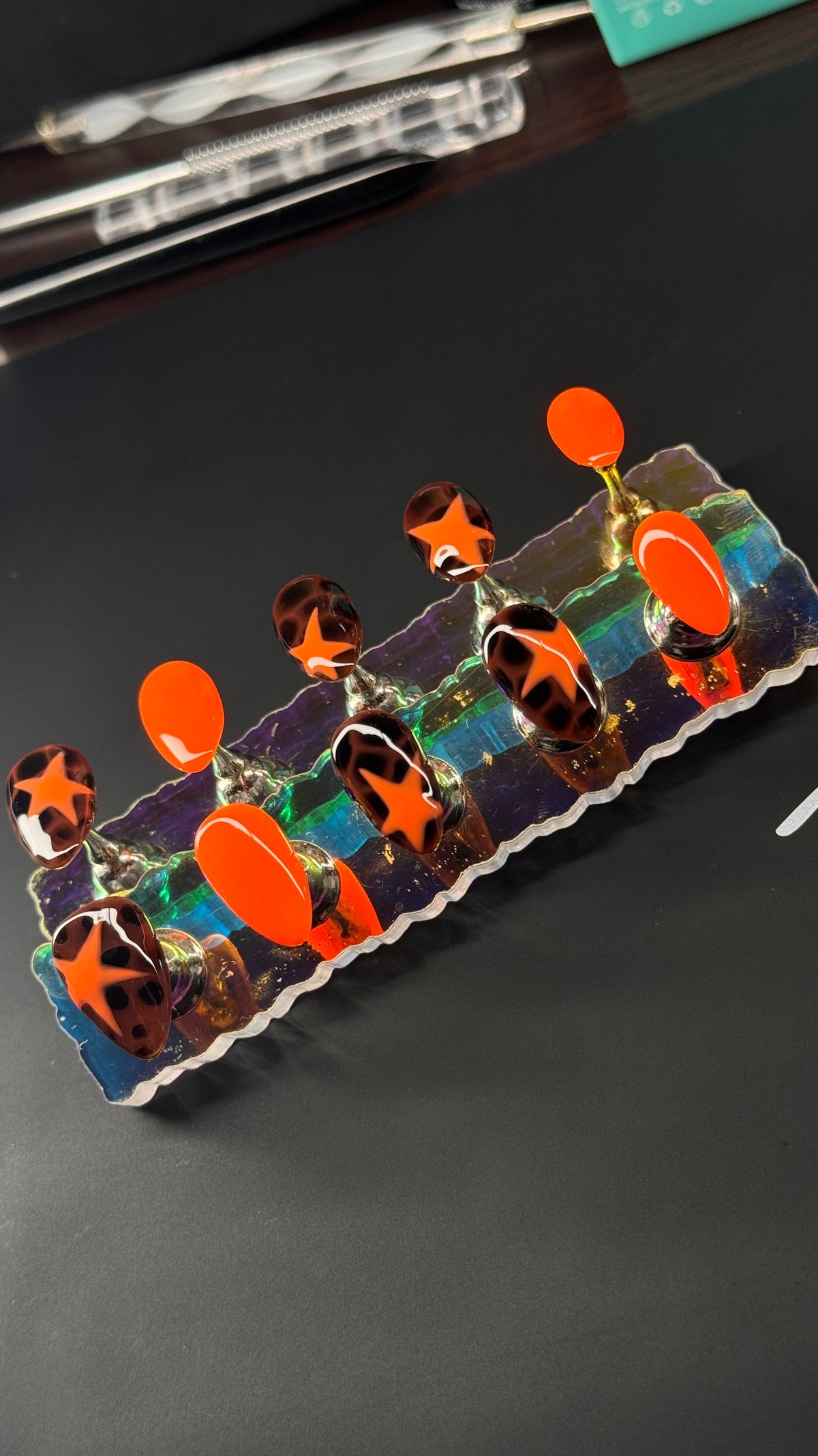 Orange Tortoiseshell Press-On Nails with Stars | Pineapple Press Ons